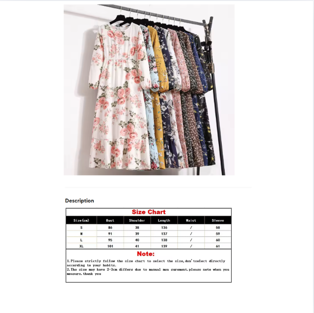 Women Maxi Dresses Casual Full Sleeve Floral Printed or solid color, O-neck, classic, timeless and elegant