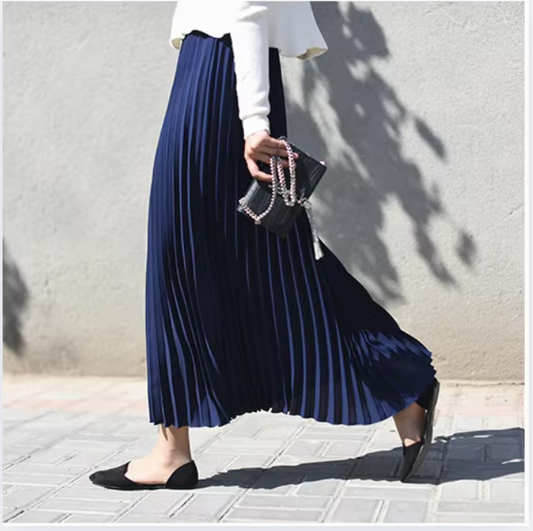 Classical Women Pleated Skirt 90cm/80cm Long Female Elastic Waist Skirt Big Size Velvet Pleated Skirt for Winter Ankle-Length