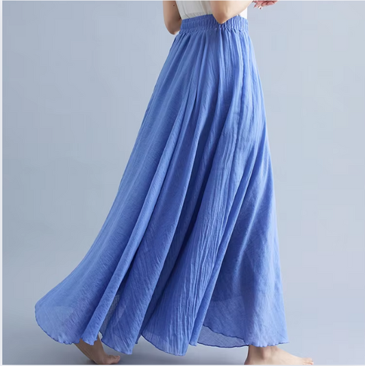 28-Color Literary Cotton Linen skirt Elastic Waist A-line Skirt Solid Color Timeless, Classic Style Women Long Skirts