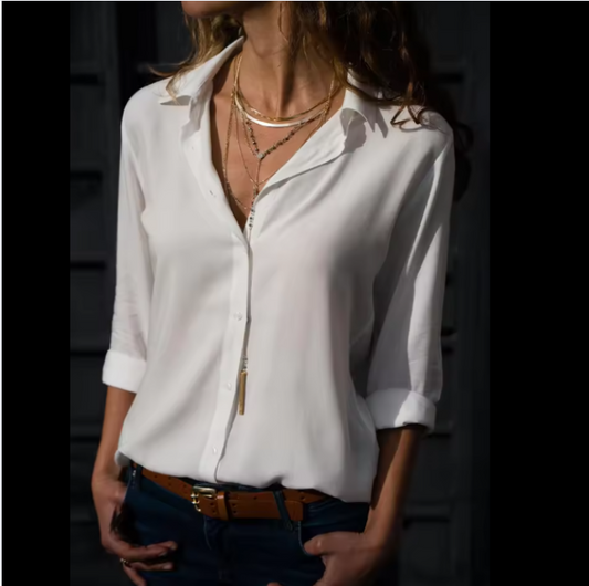 Women Casual Long Sleeve Chiffon Blouse Elegant Lapel Loose Shirt Spring Summer Solid Office Lady Tunics Streetwear Oversize Top