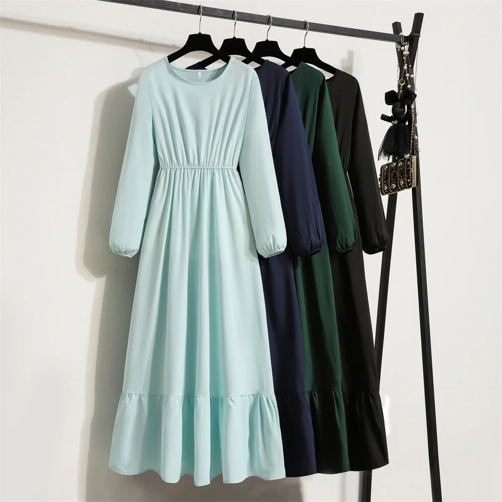 Women Maxi Dresses Casual Full Sleeve Floral Printed or solid color, O-neck, classic, timeless and elegant