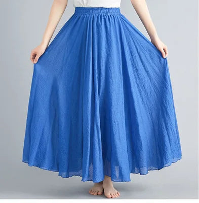 28-Color Literary Cotton Linen skirt Elastic Waist A-line Skirt Solid Color Timeless, Classic Style Women Long Skirts
