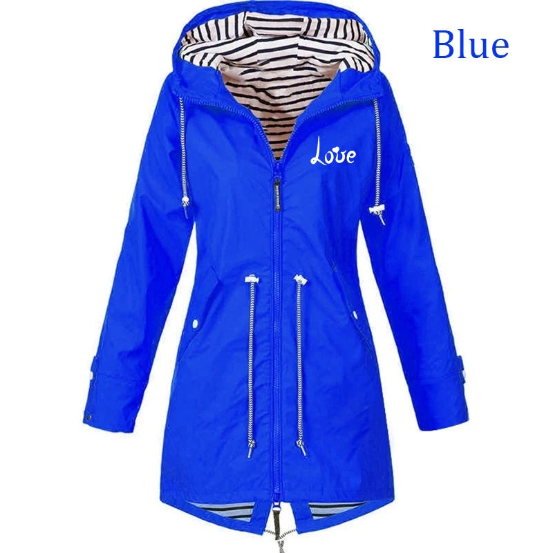 Women's Windproof Waterproof Jacket Outdoor Climbing Long Sleeve Hooded Coat Fashion Windbreaker Raincoat (S-5XL)