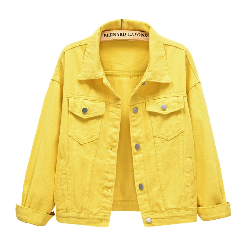 Pure Color Women's Denim Jacket Single-breasted Lapel Coat Fashion Casual Tops Green Black Red Blue Outerwear Female Overcoat