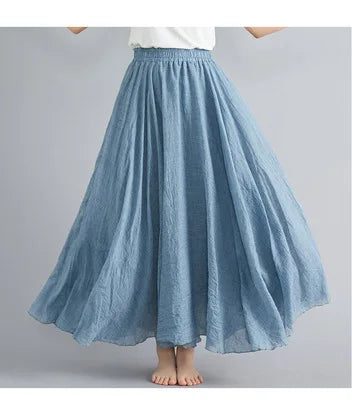 28-Color Literary Cotton Linen skirt Elastic Waist A-line Skirt Solid Color Timeless, Classic Style Women Long Skirts