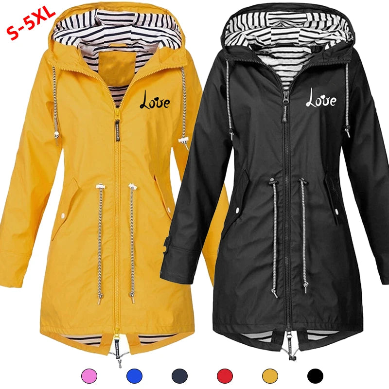 Women's Windproof Waterproof Jacket Outdoor Climbing Long Sleeve Hooded Coat Fashion Windbreaker Raincoat (S-5XL)