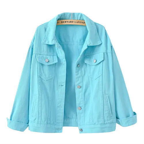 Pure Color Women's Denim Jacket Single-breasted Lapel Coat Fashion Casual Tops Green Black Red Blue Outerwear Female Overcoat