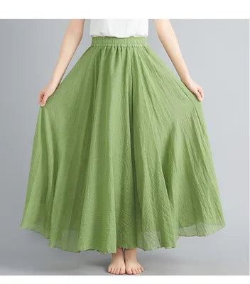 28-Color Literary Cotton Linen skirt Elastic Waist A-line Skirt Solid Color Timeless, Classic Style Women Long Skirts