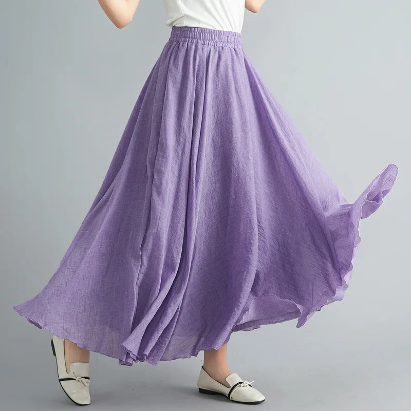 28-Color Literary Cotton Linen skirt Elastic Waist A-line Skirt Solid Color Timeless, Classic Style Women Long Skirts
