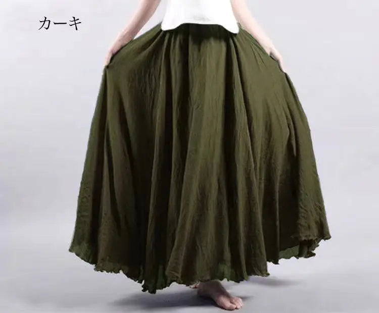 28-Color Literary Cotton Linen skirt Elastic Waist A-line Skirt Solid Color Timeless, Classic Style Women Long Skirts