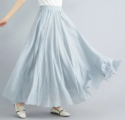 28-Color Literary Cotton Linen skirt Elastic Waist A-line Skirt Solid Color Timeless, Classic Style Women Long Skirts