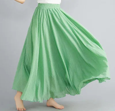 28-Color Literary Cotton Linen skirt Elastic Waist A-line Skirt Solid Color Timeless, Classic Style Women Long Skirts