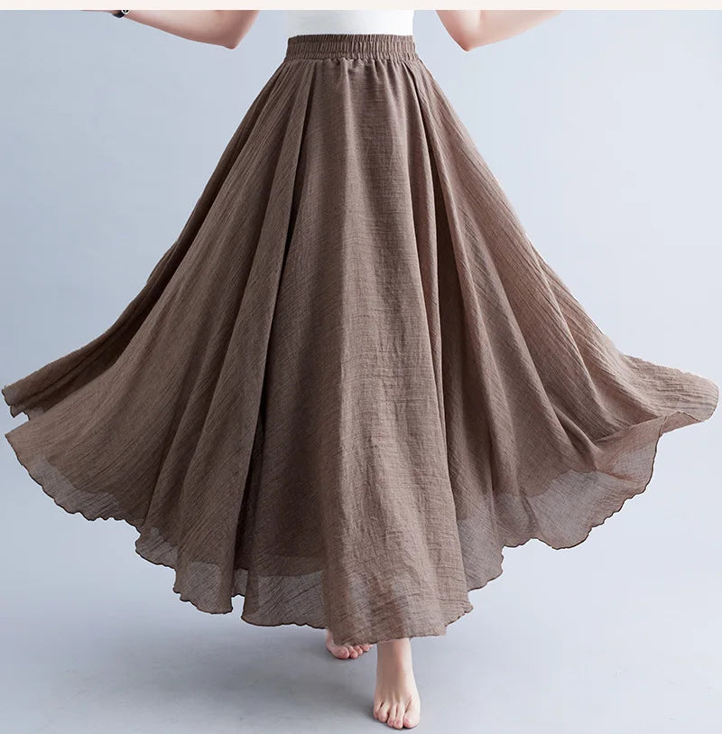 28-Color Literary Cotton Linen skirt Elastic Waist A-line Skirt Solid Color Timeless, Classic Style Women Long Skirts