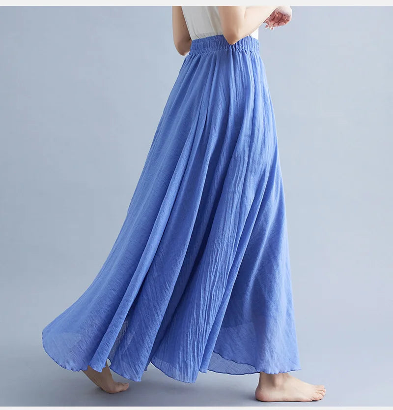 28-Color Literary Cotton Linen skirt Elastic Waist A-line Skirt Solid Color Timeless, Classic Style Women Long Skirts