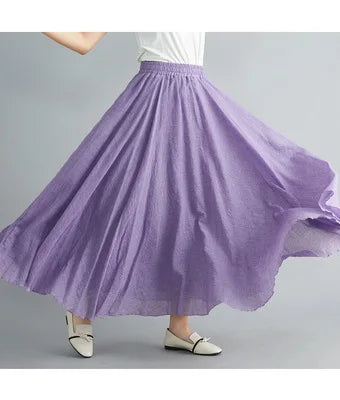 28-Color Literary Cotton Linen skirt Elastic Waist A-line Skirt Solid Color Timeless, Classic Style Women Long Skirts