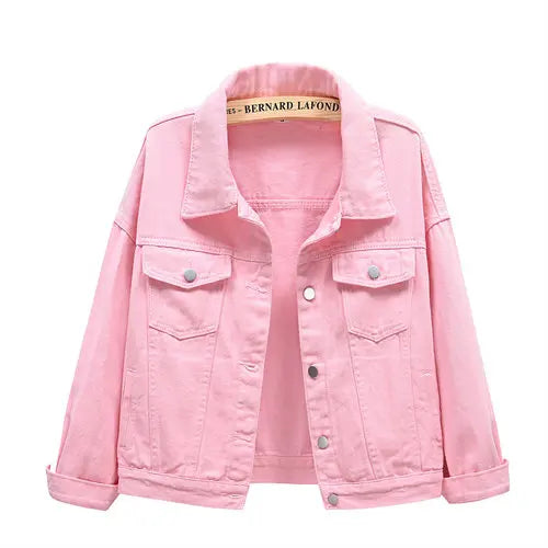 Pure Color Women's Denim Jacket Single-breasted Lapel Coat Fashion Casual Tops Green Black Red Blue Outerwear Female Overcoat