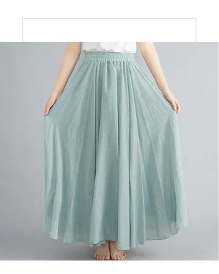 28-Color Literary Cotton Linen skirt Elastic Waist A-line Skirt Solid Color Timeless, Classic Style Women Long Skirts