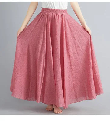28-Color Literary Cotton Linen skirt Elastic Waist A-line Skirt Solid Color Timeless, Classic Style Women Long Skirts