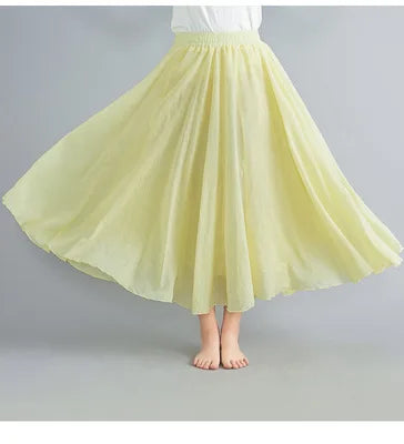 28-Color Literary Cotton Linen skirt Elastic Waist A-line Skirt Solid Color Timeless, Classic Style Women Long Skirts