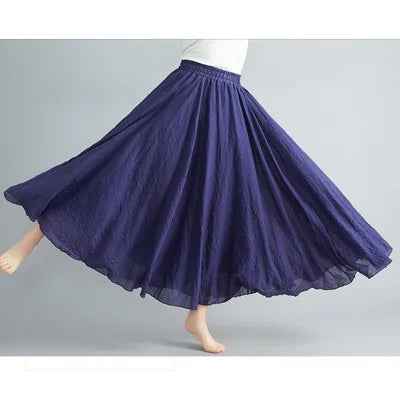 28-Color Literary Cotton Linen skirt Elastic Waist A-line Skirt Solid Color Timeless, Classic Style Women Long Skirts