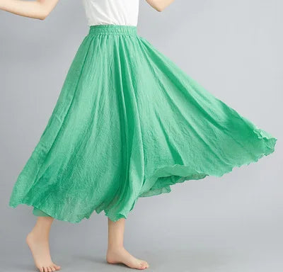28-Color Literary Cotton Linen skirt Elastic Waist A-line Skirt Solid Color Timeless, Classic Style Women Long Skirts