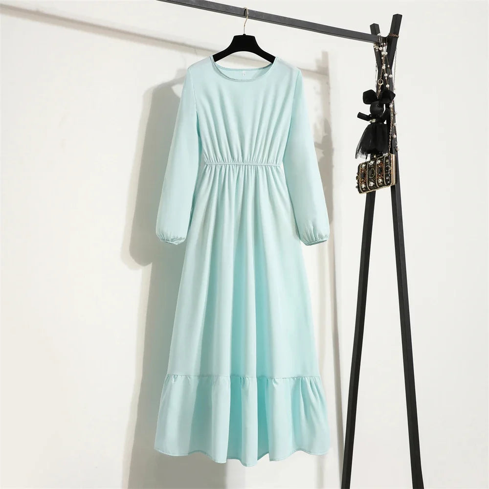 Women Maxi Dresses Casual Full Sleeve Floral Printed or solid color, O-neck, classic, timeless and elegant