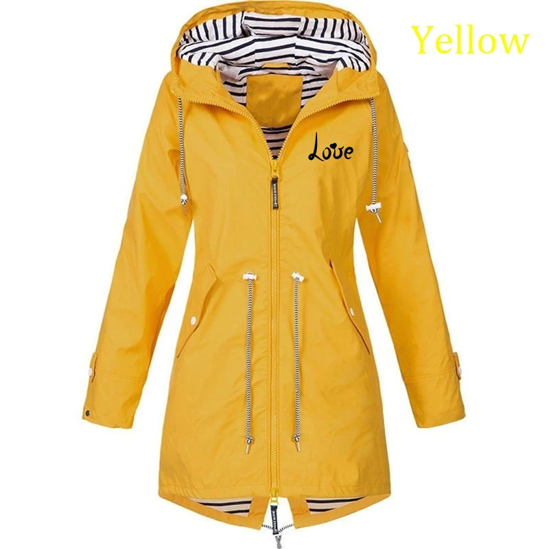 Women's Windproof Waterproof Jacket Outdoor Climbing Long Sleeve Hooded Coat Fashion Windbreaker Raincoat (S-5XL)