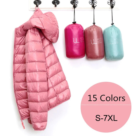 Women Puffer Jacket 15 Colors Plus Size 5XL 6XL 7XL New Spring Autumn Female Ultra Lightweight Packable Hooded Down Coats