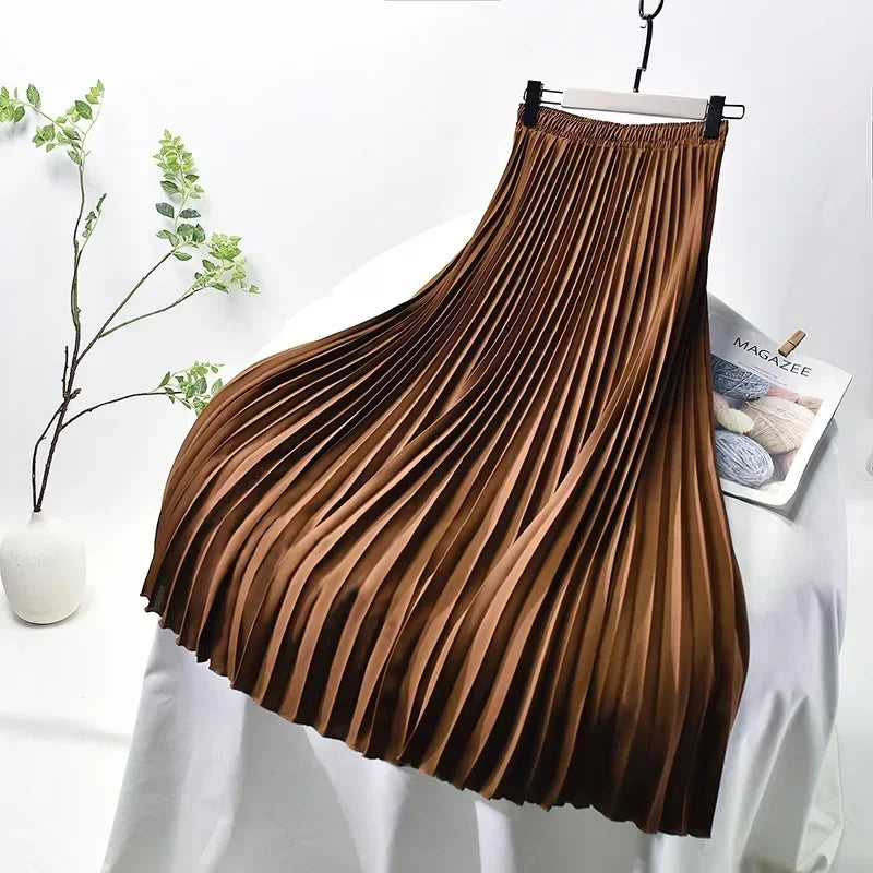 Classical Women Pleated Skirt 90cm/80cm Long Female Elastic Waist Skirt Big Size Velvet Pleated Skirt for Winter Ankle-Length