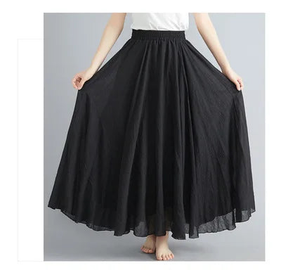 28-Color Literary Cotton Linen skirt Elastic Waist A-line Skirt Solid Color Timeless, Classic Style Women Long Skirts