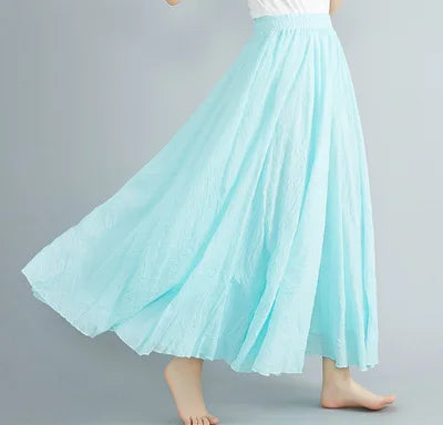 28-Color Literary Cotton Linen skirt Elastic Waist A-line Skirt Solid Color Timeless, Classic Style Women Long Skirts