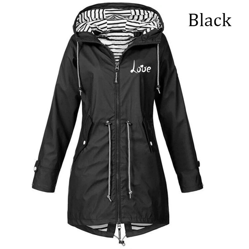 Women's Windproof Waterproof Jacket Outdoor Climbing Long Sleeve Hooded Coat Fashion Windbreaker Raincoat (S-5XL)