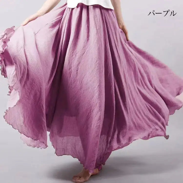 28-Color Literary Cotton Linen skirt Elastic Waist A-line Skirt Solid Color Timeless, Classic Style Women Long Skirts