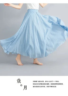 28-Color Literary Cotton Linen skirt Elastic Waist A-line Skirt Solid Color Timeless, Classic Style Women Long Skirts