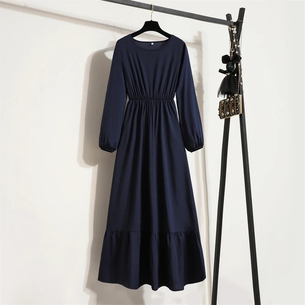 Women Maxi Dresses Casual Full Sleeve Floral Printed or solid color, O-neck, classic, timeless and elegant