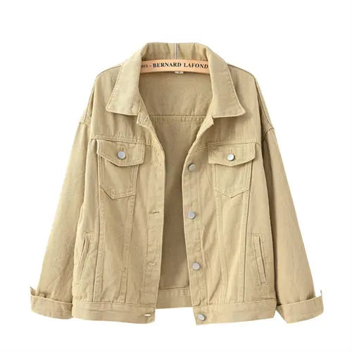 Pure Color Women's Denim Jacket Single-breasted Lapel Coat Fashion Casual Tops Green Black Red Blue Outerwear Female Overcoat