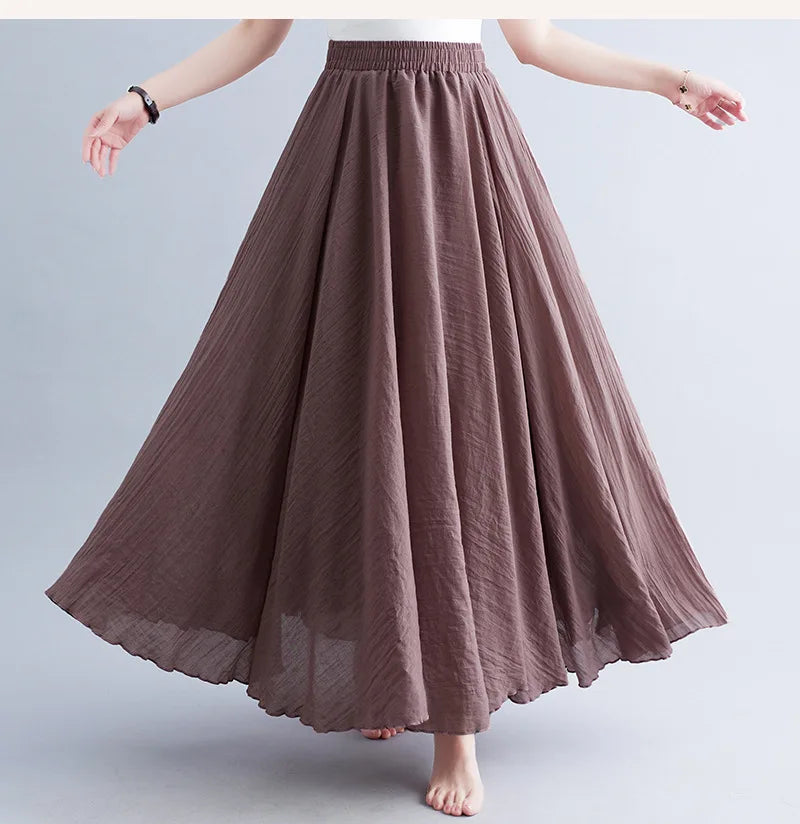 28-Color Literary Cotton Linen skirt Elastic Waist A-line Skirt Solid Color Timeless, Classic Style Women Long Skirts