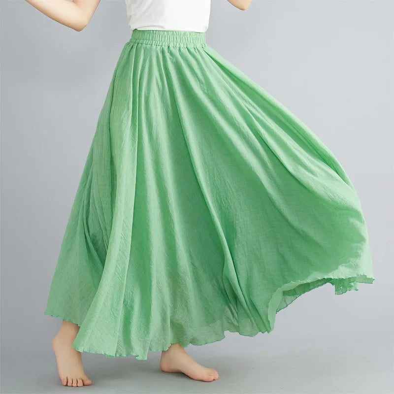28-Color Literary Cotton Linen skirt Elastic Waist A-line Skirt Solid Color Timeless, Classic Style Women Long Skirts