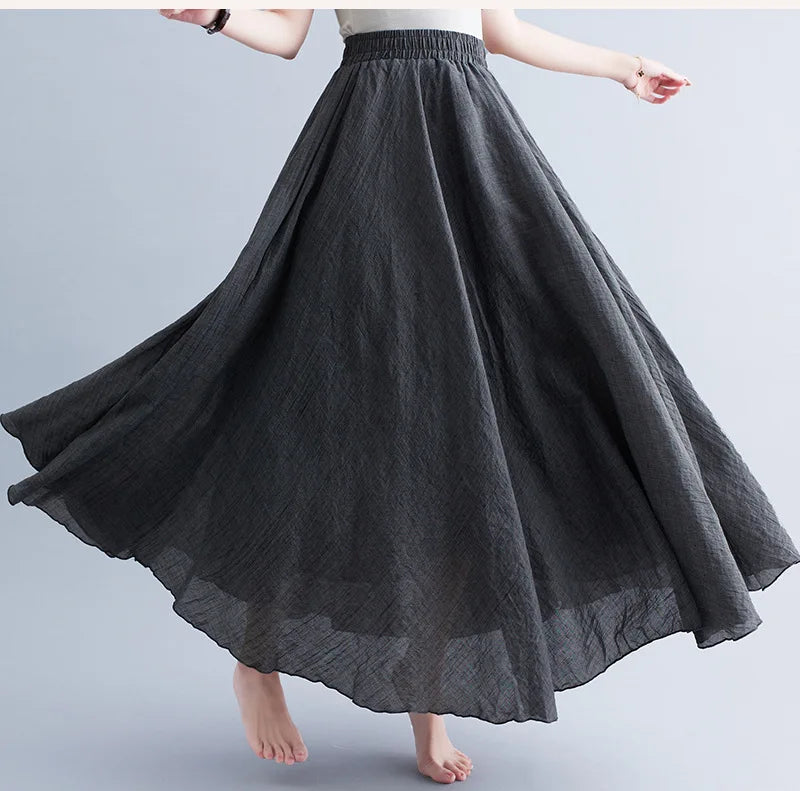 28-Color Literary Cotton Linen skirt Elastic Waist A-line Skirt Solid Color Timeless, Classic Style Women Long Skirts