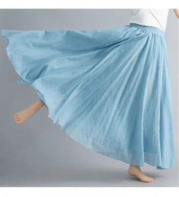 28-Color Literary Cotton Linen skirt Elastic Waist A-line Skirt Solid Color Timeless, Classic Style Women Long Skirts