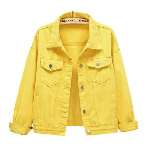Pure Color Women's Denim Jacket Single-breasted Lapel Coat Fashion Casual Tops Green Black Red Blue Outerwear Female Overcoat