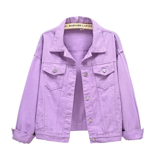 Pure Color Women's Denim Jacket Single-breasted Lapel Coat Fashion Casual Tops Green Black Red Blue Outerwear Female Overcoat