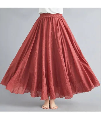 28-Color Literary Cotton Linen skirt Elastic Waist A-line Skirt Solid Color Timeless, Classic Style Women Long Skirts
