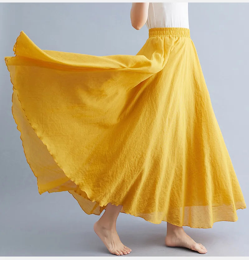 28-Color Literary Cotton Linen skirt Elastic Waist A-line Skirt Solid Color Timeless, Classic Style Women Long Skirts