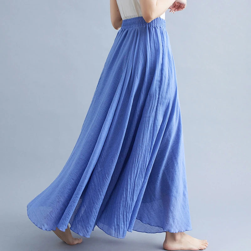 28-Color Literary Cotton Linen skirt Elastic Waist A-line Skirt Solid Color Timeless, Classic Style Women Long Skirts