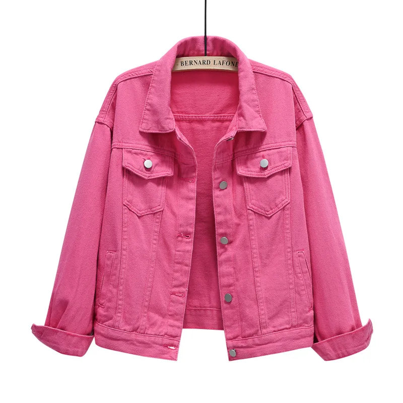 Pure Color Women's Denim Jacket Single-breasted Lapel Coat Fashion Casual Tops Green Black Red Blue Outerwear Female Overcoat