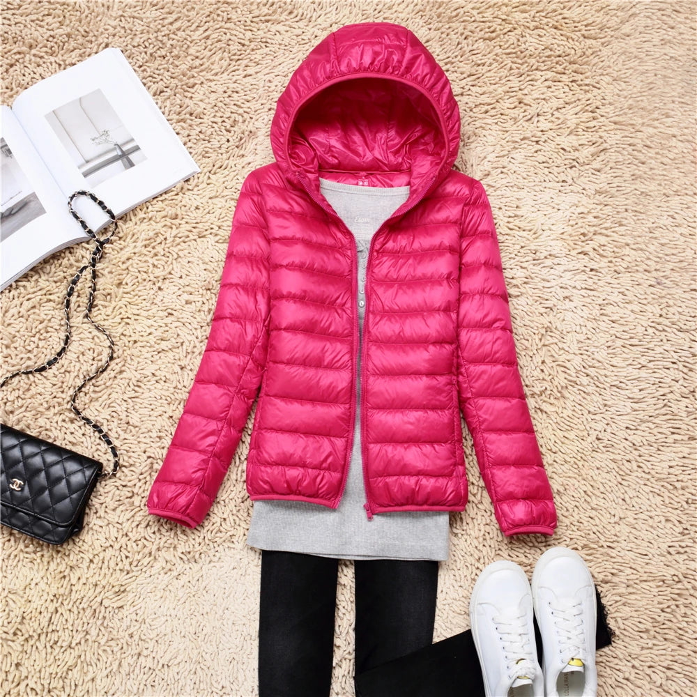 Women Puffer Jacket 15 Colors Plus Size 5XL 6XL 7XL New Spring Autumn Female Ultra Lightweight Packable Hooded Down Coats