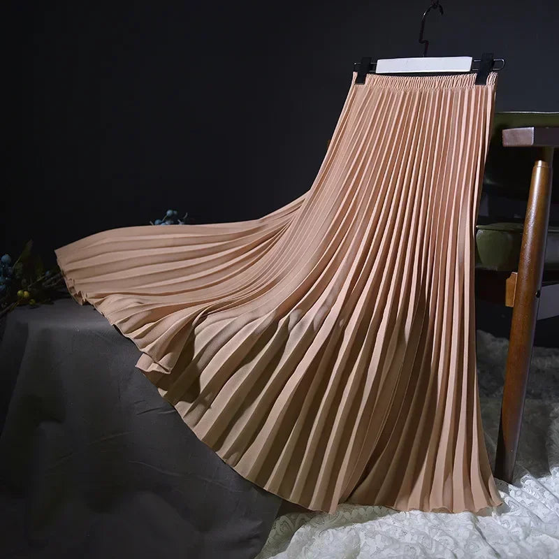 Classical Women Pleated Skirt 90cm/80cm Long Female Elastic Waist Skirt Big Size Velvet Pleated Skirt for Winter Ankle-Length